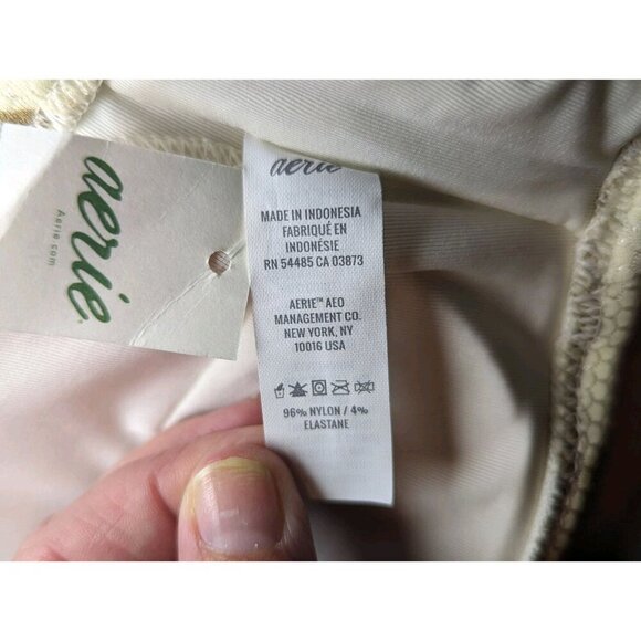 AERIE ZEBRA STRIPED BIKINI SMALL CREAM BROWN TAN BANDEAU KEYHOLE GOLDEN HALTER - Picture 9 of 13